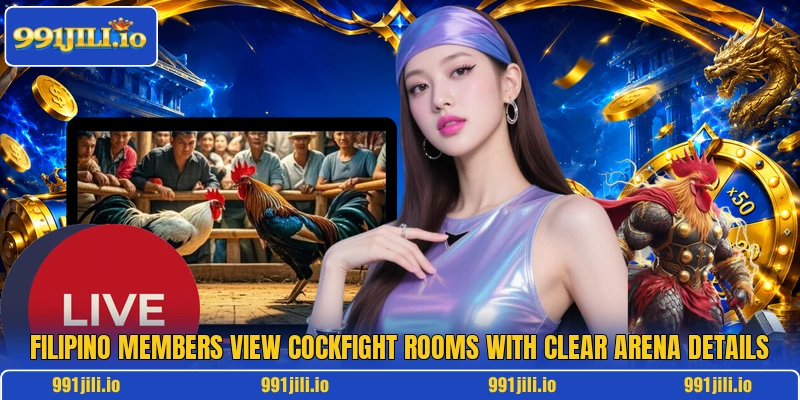 Filipino members view cockfight rooms with clear arena details