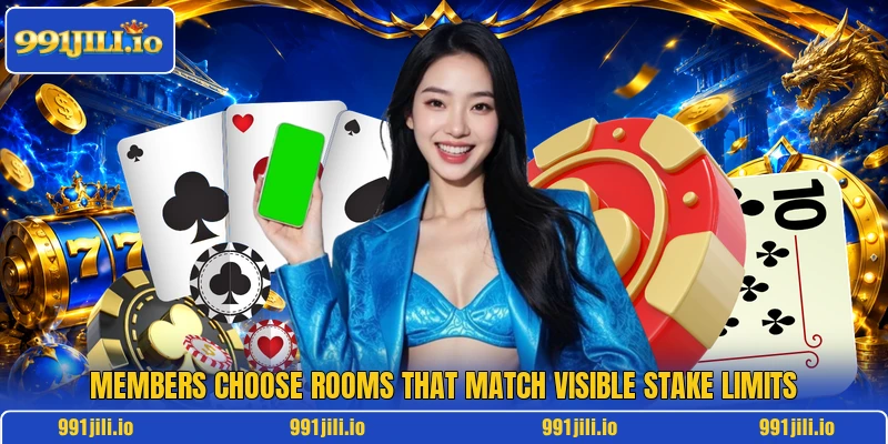 Members choose rooms that match visible stake limits